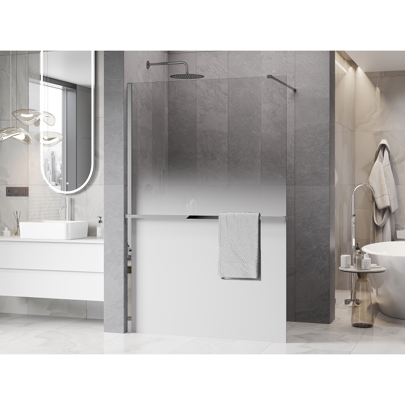 Mexen Kioto+ душ параван с полица Walk-in 90 x 200 см, омбре бяло 8 мм, хром
