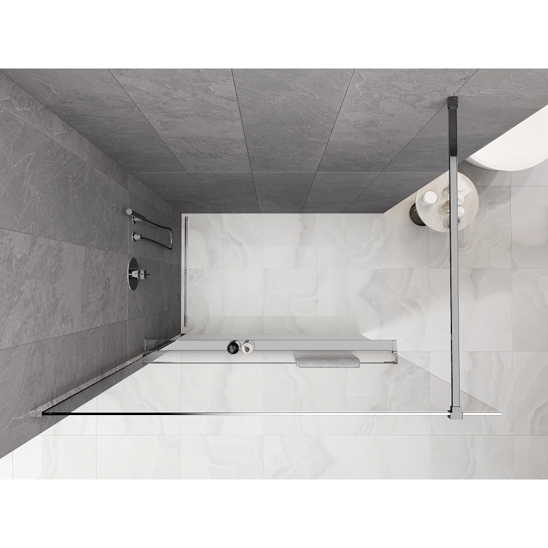 Mexen Kioto+ душ параван с полица Walk-in 90 x 200 см, омбре бяло 8 мм, хром