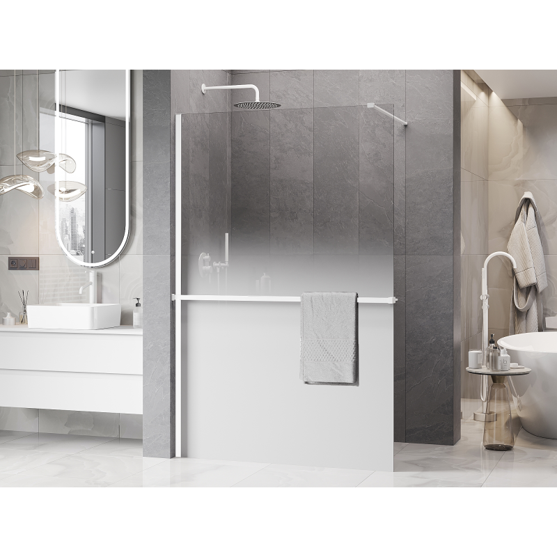 Mexen Kioto+ преграда за душ с полица Walk-in 80 x 200 см, омбре бяла 8 мм, бяла