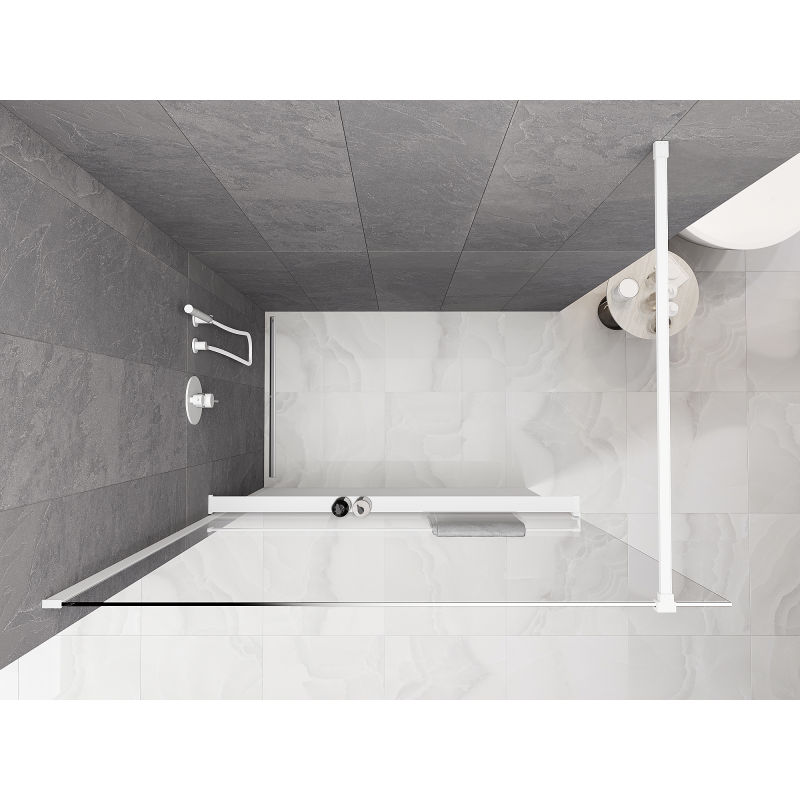 Mexen Kioto+ душ стена с рафт Walk-in 140 x 200 см, омбре бяло 8 мм, бяло - 800-140-121-20-86