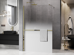 Mexen Kioto+ душ параван със стелаж Walk-in 80 x 200 см, бяла омбре 8 мм, златна