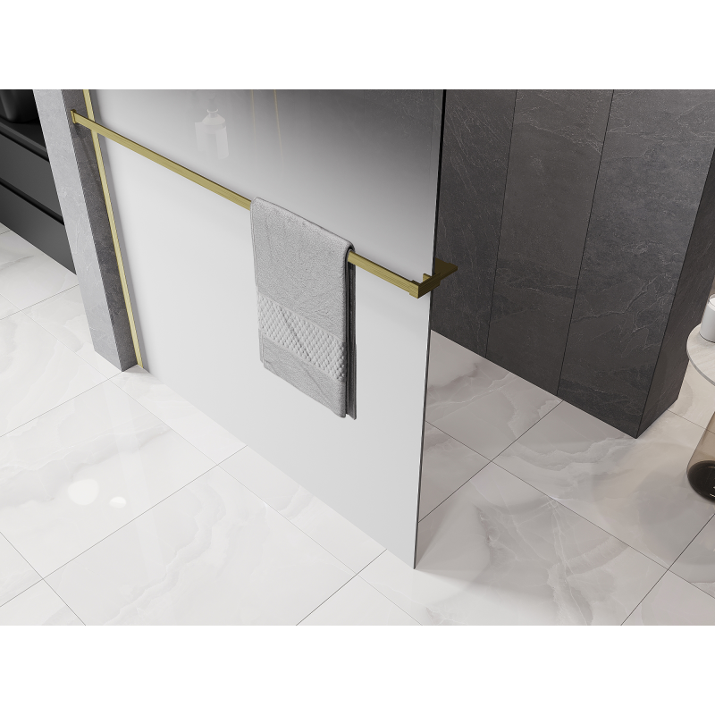 Mexen Kioto+ душ кабина със стойка Walk-in 130 x 200 см, омбре бяла 8 мм, златна
