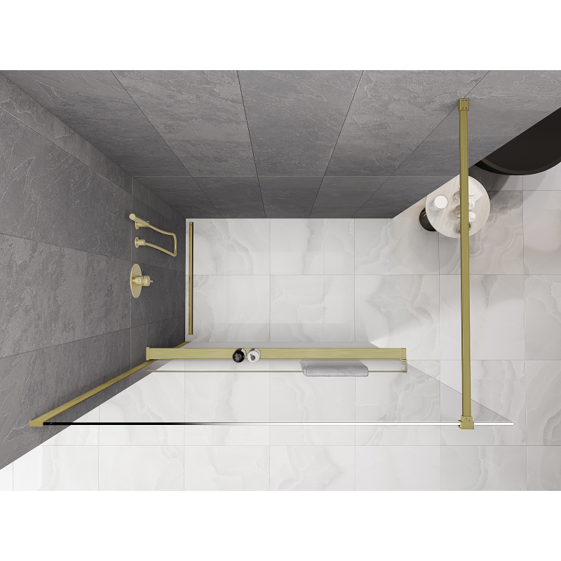 Mexen Kioto+ душ кабина със стойка Walk-in 130 x 200 см, омбре бяла 8 мм, златна