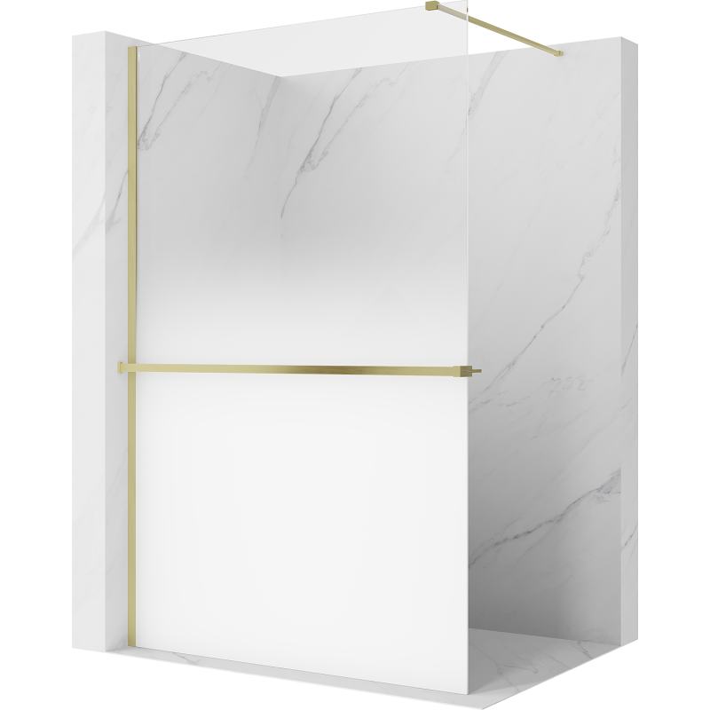 Mexen Kioto+ душ кабина със стойка Walk-in 130 x 200 см, омбре бяла 8 мм, златна
