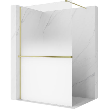 Mexen Kioto+ душ кабина със стойка Walk-in 130 x 200 см, омбре бяла 8 мм, златна
