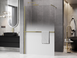 Mexen Kioto+ преграда за душ с рафт Walk-in 150 x 200 см, омбре бяла 8 мм, златна