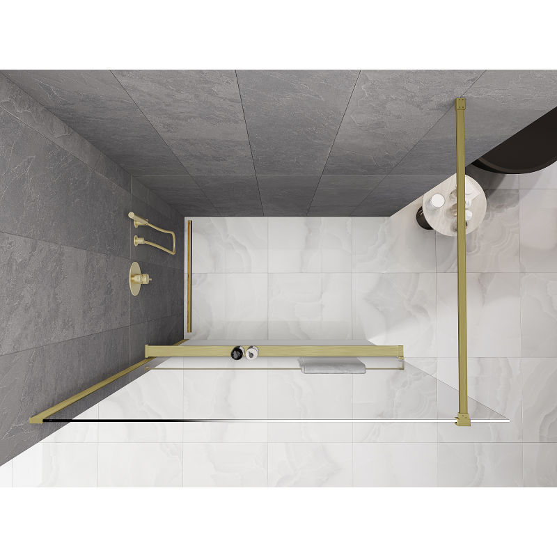 Mexen Kioto+ преграда за душ с рафт Walk-in 150 x 200 см, омбре бяла 8 мм, златна