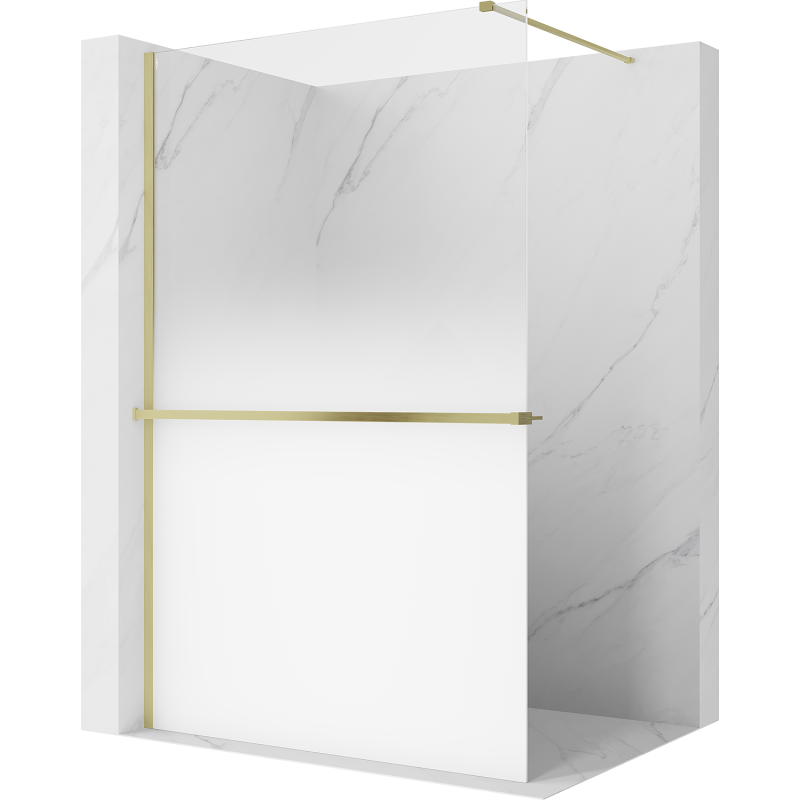 Mexen Kioto+ преграда за душ с рафт Walk-in 150 x 200 см, омбре бяла 8 мм, златна