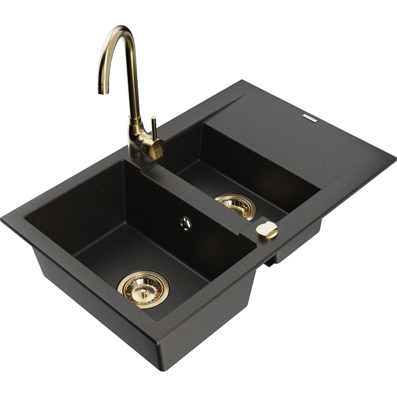 Mexen Gaspar гранитна мивка с 1,5 камери с изцеждач и кухненски смесител Telma,