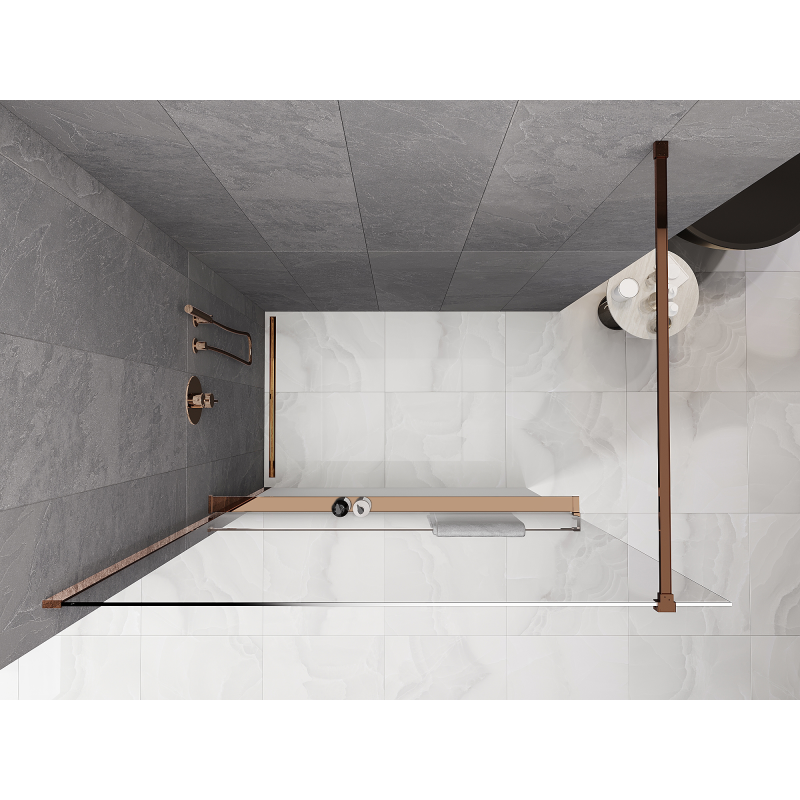 Mexen Kioto+ душ преграда с рафт Walk-in 100 x 200 cm, омбре бяла 8 mm, розово злато