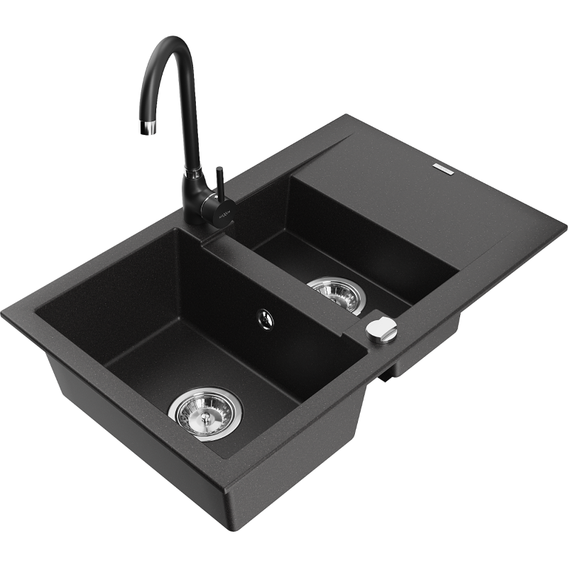 Mexen Gaspar гранитна мивка с 1,5 камери с отцедник и кухненски смесител Telma,