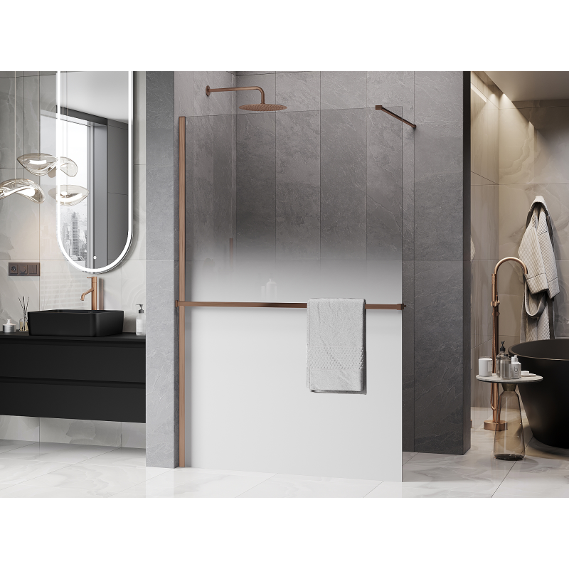 Mexen Kioto+ душ стена с рафт Walk-in 90 x 200 см, омбре бяла 8 мм, матирана мед