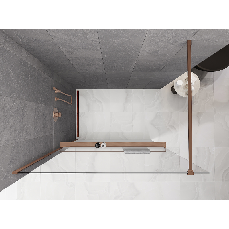 Mexen Kioto+ душ стена с рафт Walk-in 90 x 200 см, омбре бяла 8 мм, матирана мед