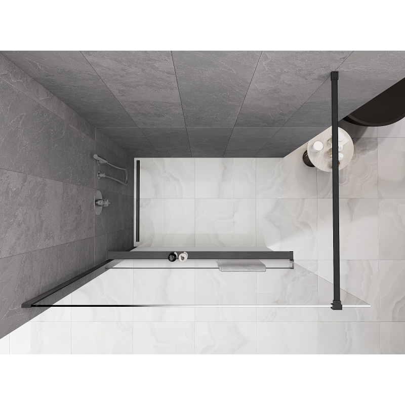 Mexen Kioto+ душ преграда със стойка Walk-in 140 x 200 см, омбре бял 8 мм, четкано
