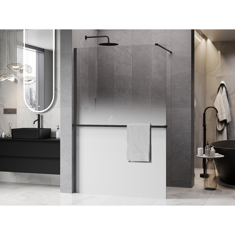 Mexen Kioto+ душ стена с рафт Walk-in 90 x 200 см, омбре бяла 8 мм, черна - 800-090-121-70-86