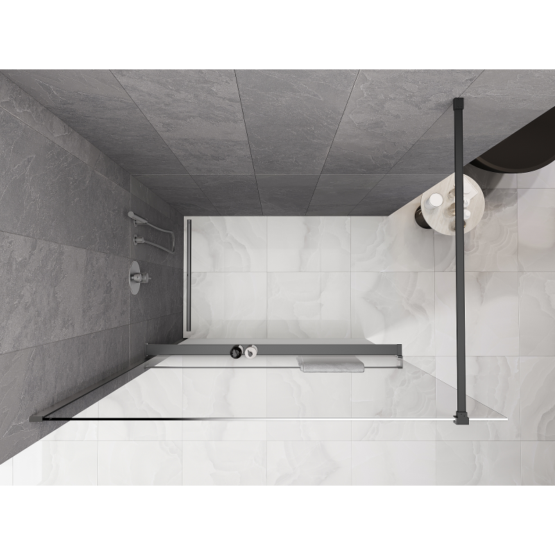 Mexen Kioto+ душ преграда с рафт Walk-in 140 x 200 см, бяло омбре 8 мм, гън метал