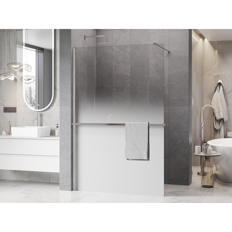 Mexen Kioto+ Преградна душ стена с рафт Walk-in 140 x 200 см, бяла омбре 8 мм, четкан