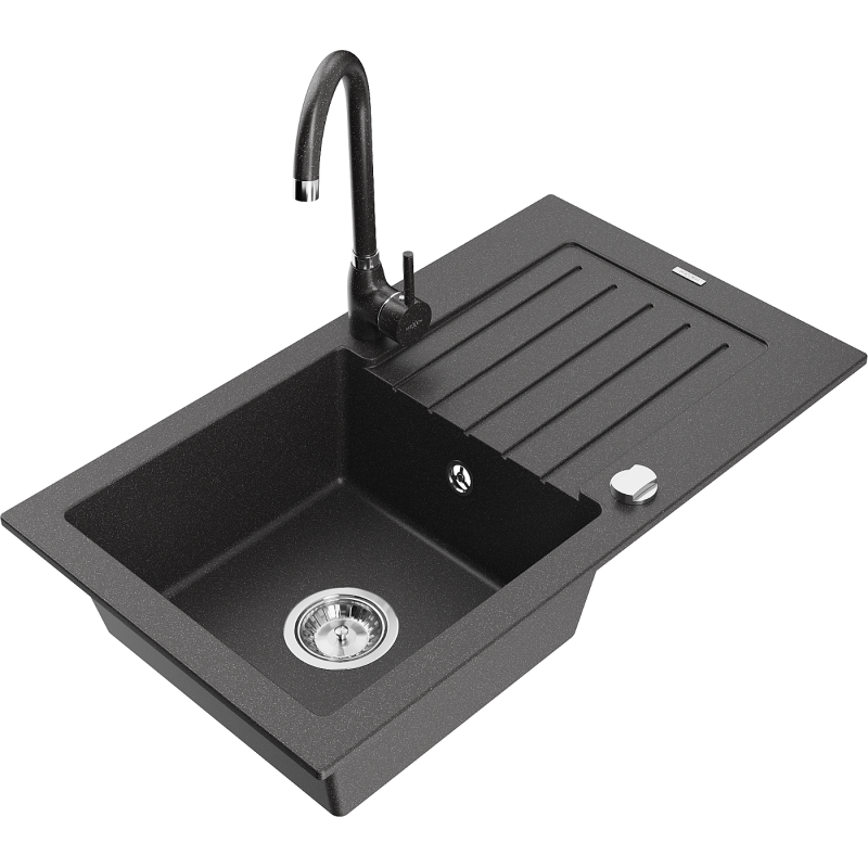 Mexen Pablo гранитна мивка с 1 отделение със сушилник и кухненски смесител