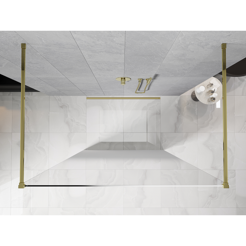 Mexen Kioto самостоятелна душ стена 140 x 200 cm, омбре бяла 8 mm, златна