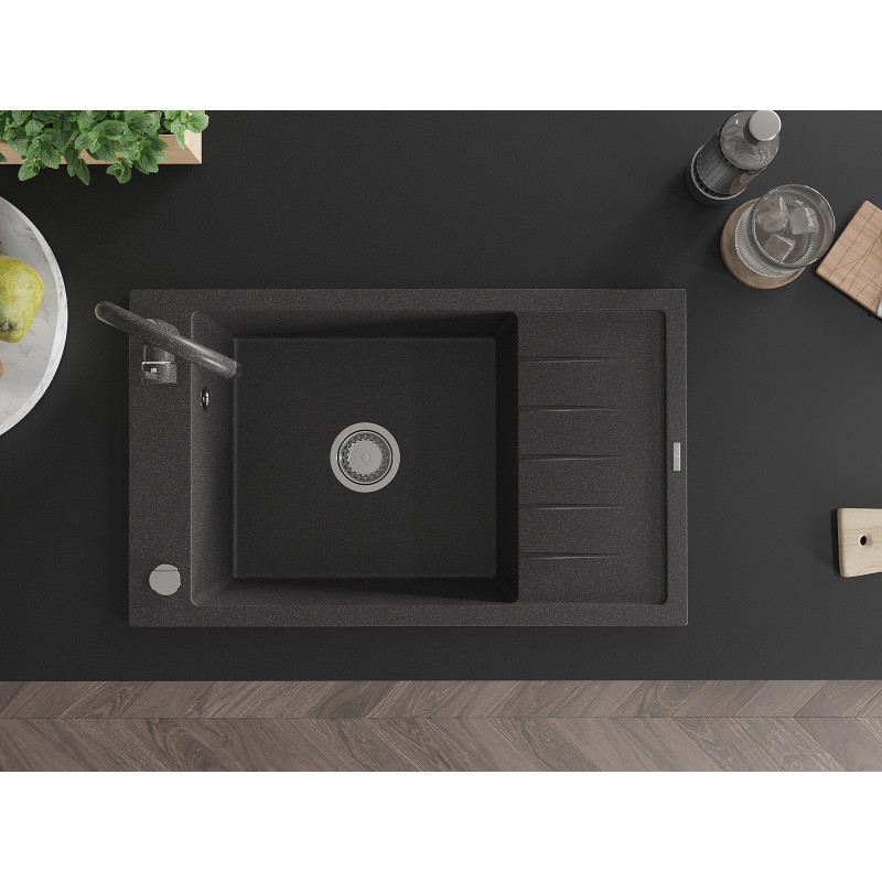 Mexen Elias гранитна мивка с 1 отделение и отцедник и кухненски кран Telma,