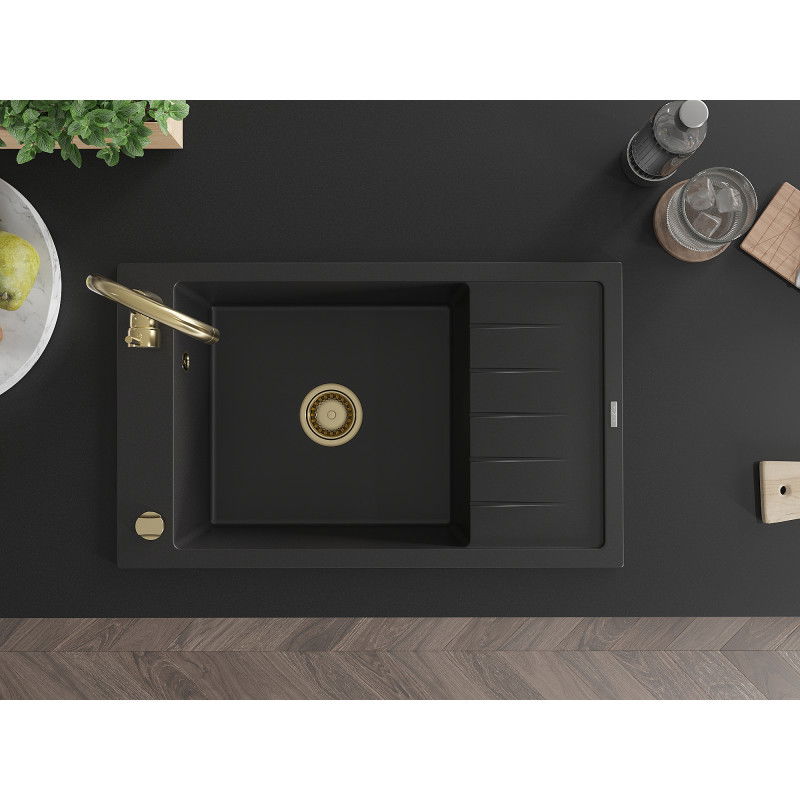 Mexen Elias мивка гранитна 1-камерна с отцедник и кухненски смесител Telma, черен - 6511-77-670200-50