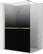 Mexen Kioto+ стена за душ с рафт Walk-in 80 x 200 см, омбре черна 8 мм, злато четка
