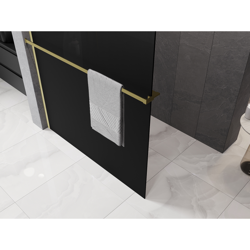 Mexen Kioto+ душ панел с рафт Walk-in 120 x 200 cm, омбре черно 8 мм, злато четкано