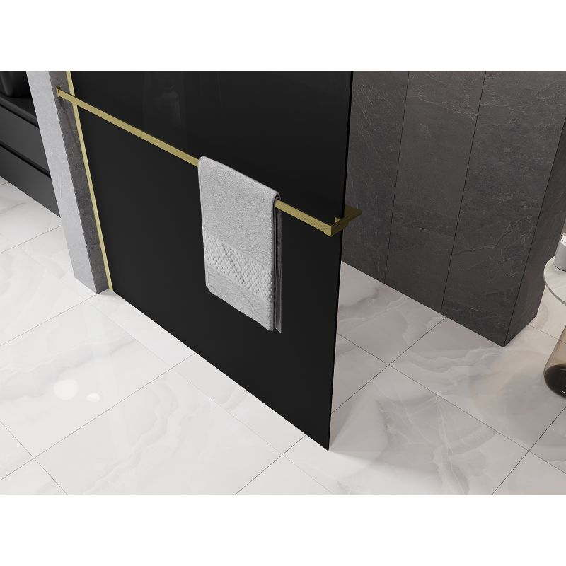 Mexen Kioto+ душ параван с рафт Walk-in 150 x 200 см, омбре черен 8 мм, златна четка