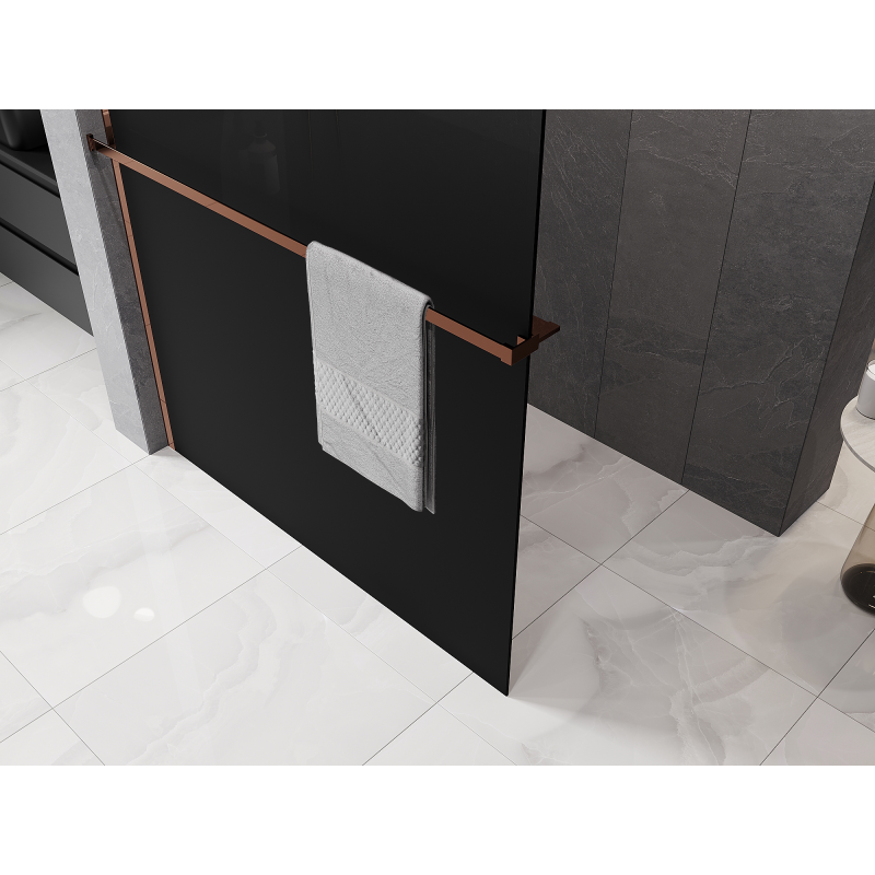 Mexen Kioto+ Душ параван с рафт Walk-in 130 x 200 см, омбре черно 8 мм, розово злато