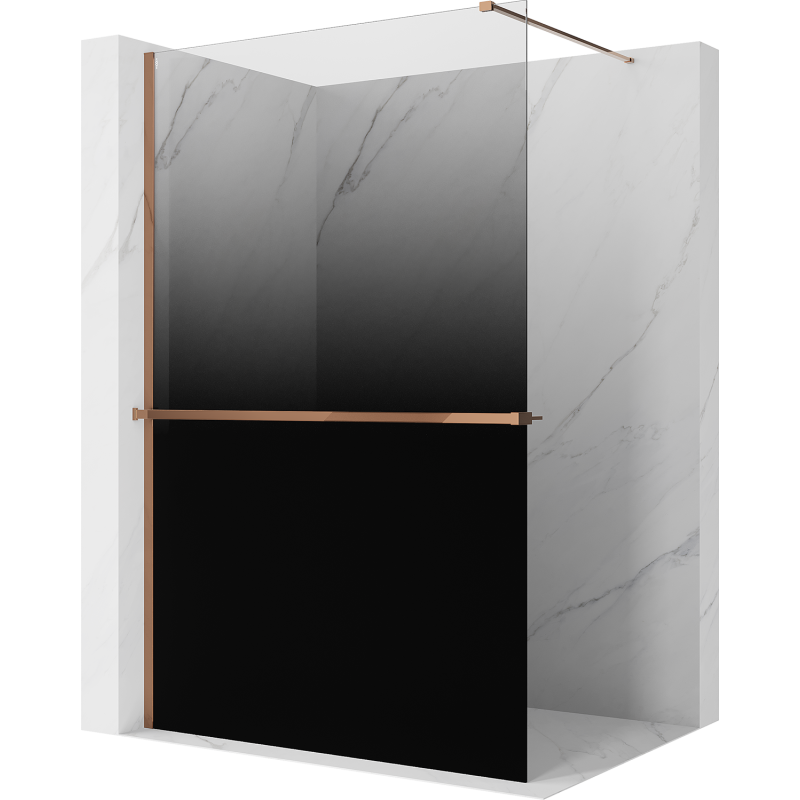 Mexen Kioto+ Душ стенен панел с рафт Walk-in 140 x 200 см, омбре черна 8 мм, розово