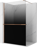 Mexen Kioto+ Душ стенен панел с рафт Walk-in 140 x 200 см, омбре черна 8 мм, розово