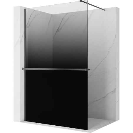 Mexen Kioto+ душ панел с рафт Walk-in 140 x 200 см, омбре черна 8 мм, gun gray матиран