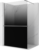 Mexen Kioto+ душ стена със стойка Walk-in 140 x 200 см, черно омбре 8 мм, gun metal