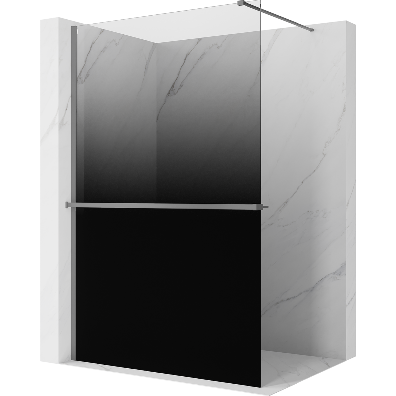 Mexen Kioto+ Душ параван със стелаж Walk-in 150 x 200 см, омбре черно 8 мм, gun metal