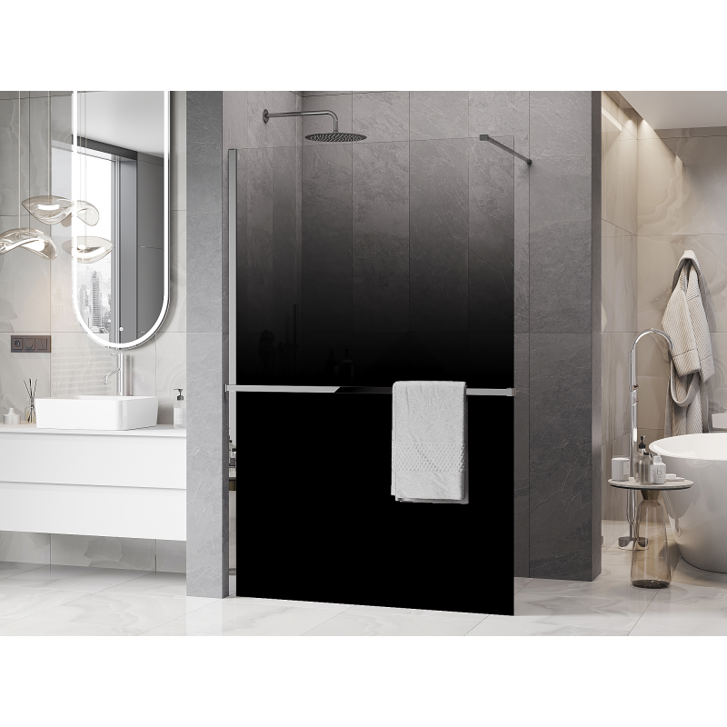Mexen Kioto+ душ параван с рафт Walk-in 100 x 200 см, омбре черен 8 мм, хром