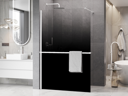 Mexen Kioto+ стенна преграда за душ с рафт Walk-in 90 x 200 см, омбре черна 8 мм, бяла