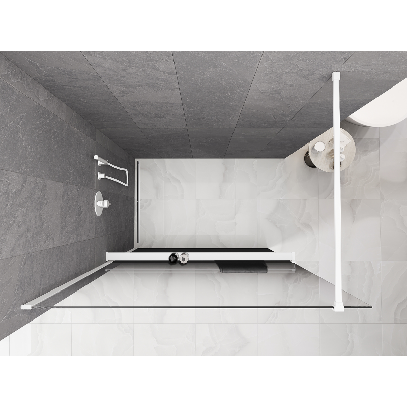 Mexen Kioto+ Душ преграда с рафт Walk-in 100 x 200 см, омбре черна 8 мм, бяла