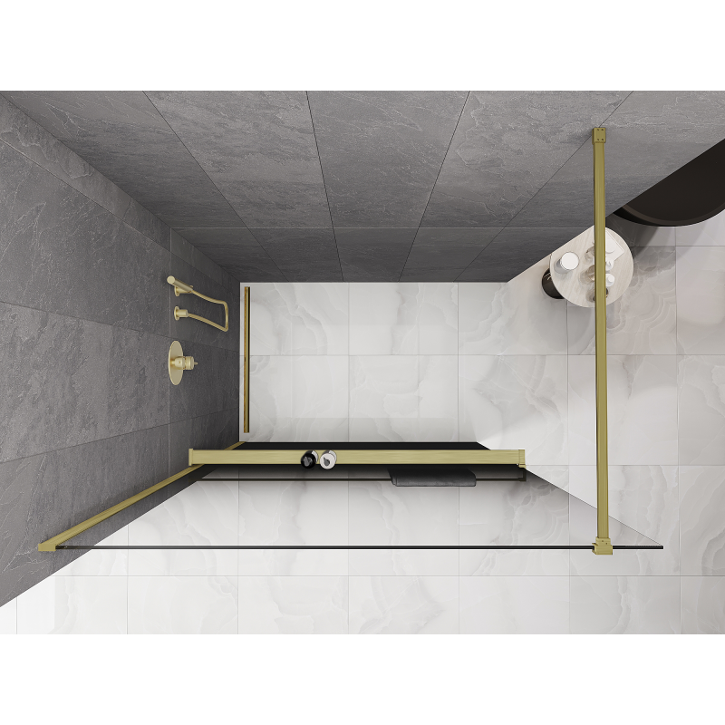 Mexen Kioto+ душ панел с рафт Walk-in 120 x 200 cm, омбре черно 8 мм, злато четкано