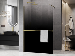 Mexen Kioto+ душ параван с рафт Walk-in 150 x 200 см, омбре черен 8 мм, златна четка