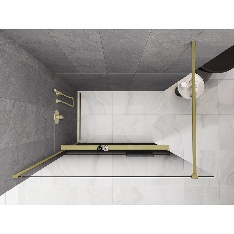 Mexen Kioto+ душ параван с рафт Walk-in 150 x 200 см, омбре черен 8 мм, златна четка