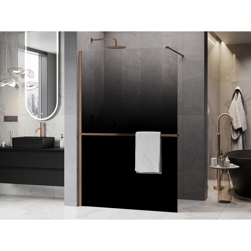 Mexen Kioto+ стенна душ кабина с рафт тип Walk-in 80 x 200 см, омбре черен 8 мм,