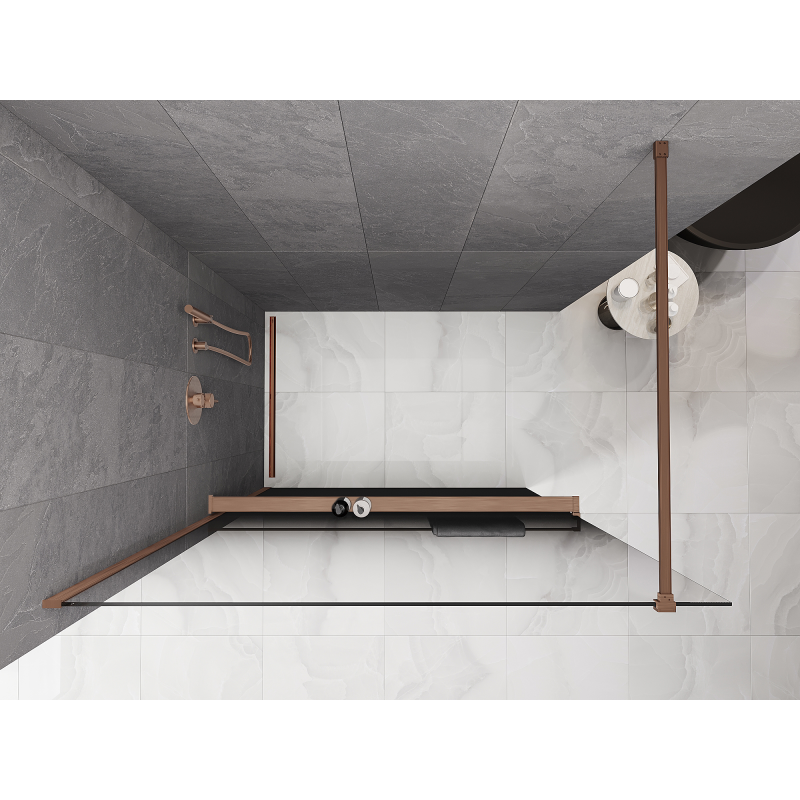 Mexen Kioto+ душ стена с рафт Walk-in 90 x 200 cm, омбре черна 8 mm, четкана мед