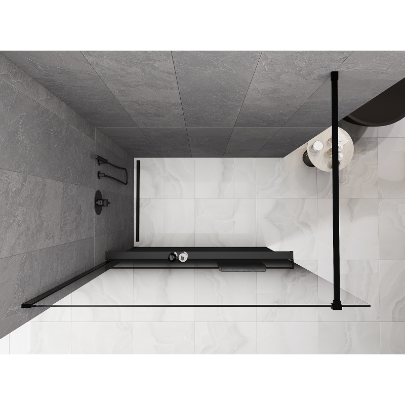 Mexen Kioto+ душ панел с полица Walk-in 150 x 200 см, омбре черна 8 мм, черна