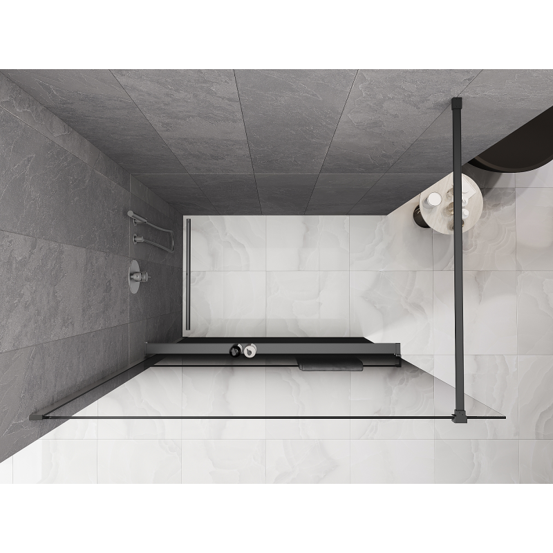 Mexen Kioto+ Душ преграда с рафт Walk-in 110 x 200 cm, градиент черен 8 мм, gun metal