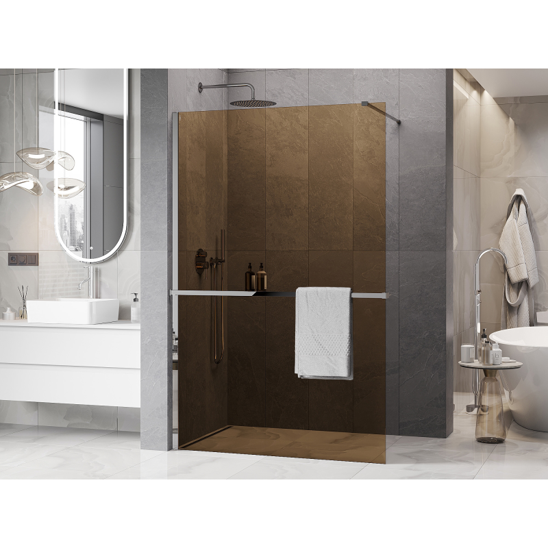 Mexen Kioto+ душ кабина с рафт Walk-in 90 x 200 см, бронз 8 мм, хром - 800-090-121-01-32