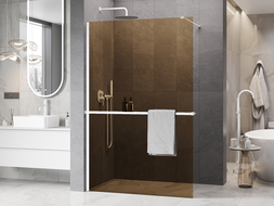 Mexen Kioto+ душен панел със стъклена рафт Walk-in 130 x 200 см, бронз 8 мм, бял