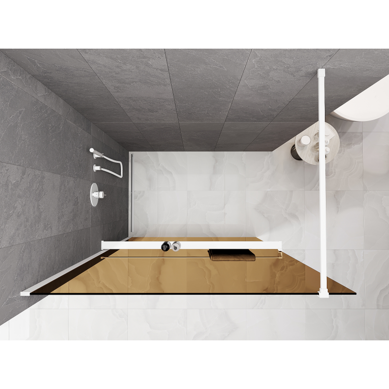 Mexen Kioto+ душен панел със стъклена рафт Walk-in 130 x 200 см, бронз 8 мм, бял