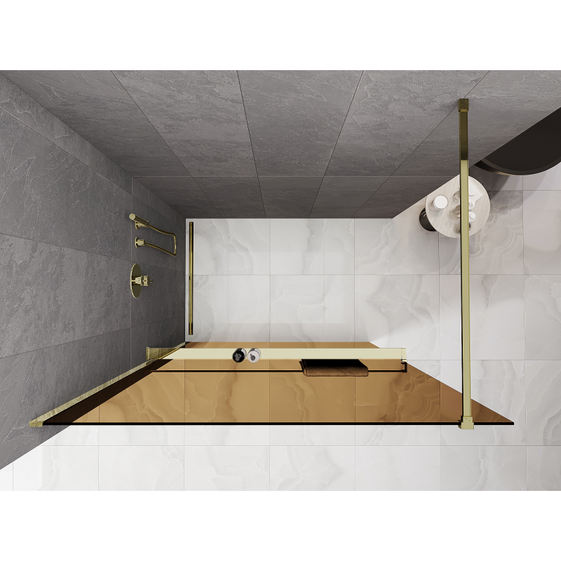 Mexen Kioto+ душ стена с рафт Walk-in 80 x 200 см, бронз 8 мм, злато - 800-080-121-50-32