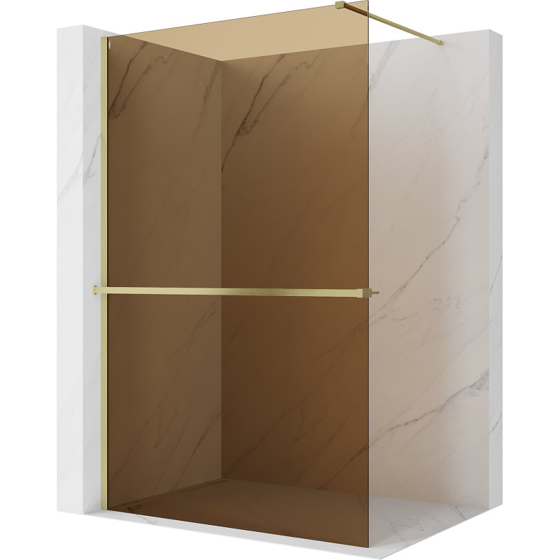 Mexen Kioto+ душ стена с рафт Walk-in 80 x 200 см, кафяв 8 мм, златисто четкан
