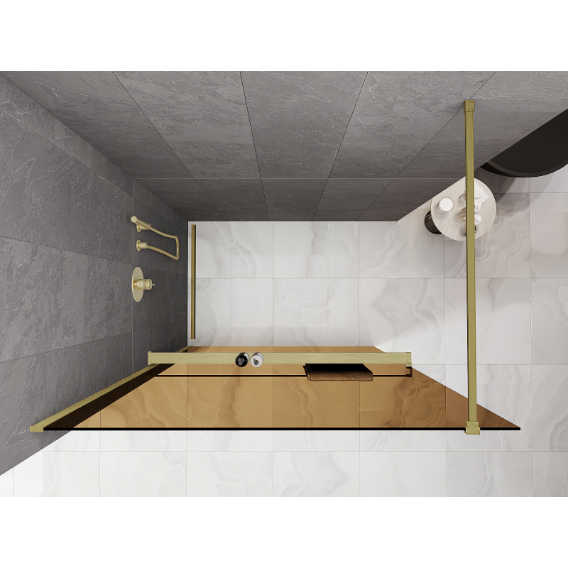 Mexen Kioto+ душ-панел с рафт Walk-in 90 x 200 см, бронз 8 мм, злато четкано